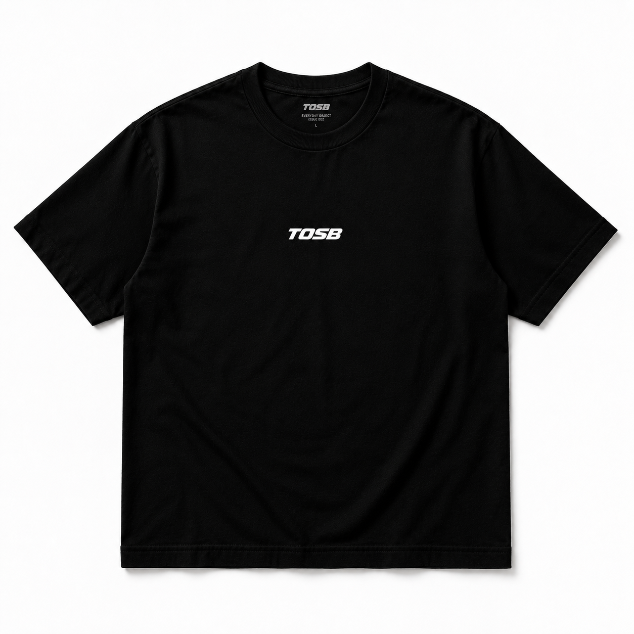 Playera negra con logo TOSB blanco pequeño al centro.